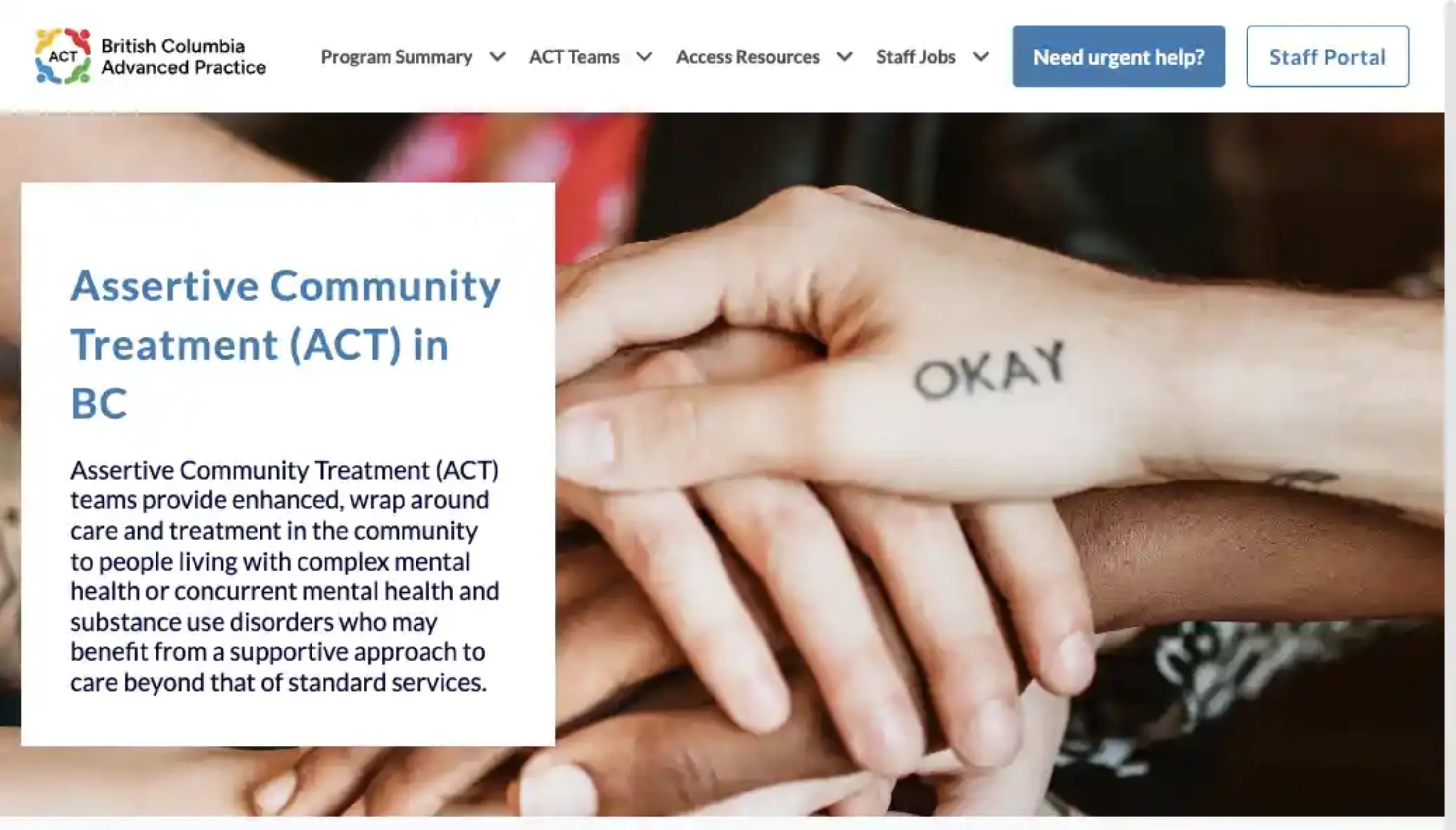 The previous ACT-AP homepage, with a dense navigation bar and the introduction displayed in a white card over the hero image