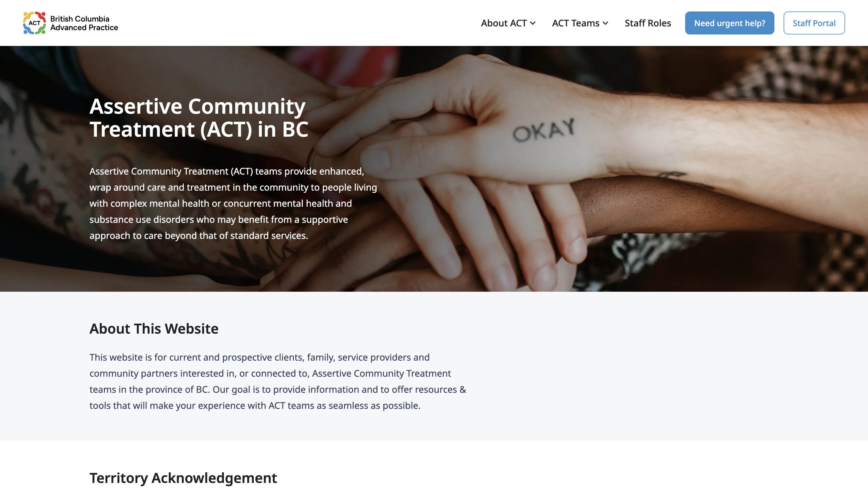 The redesigned ACT-AP homepage, with simplified navigation and an accessible text treatment over the hero image