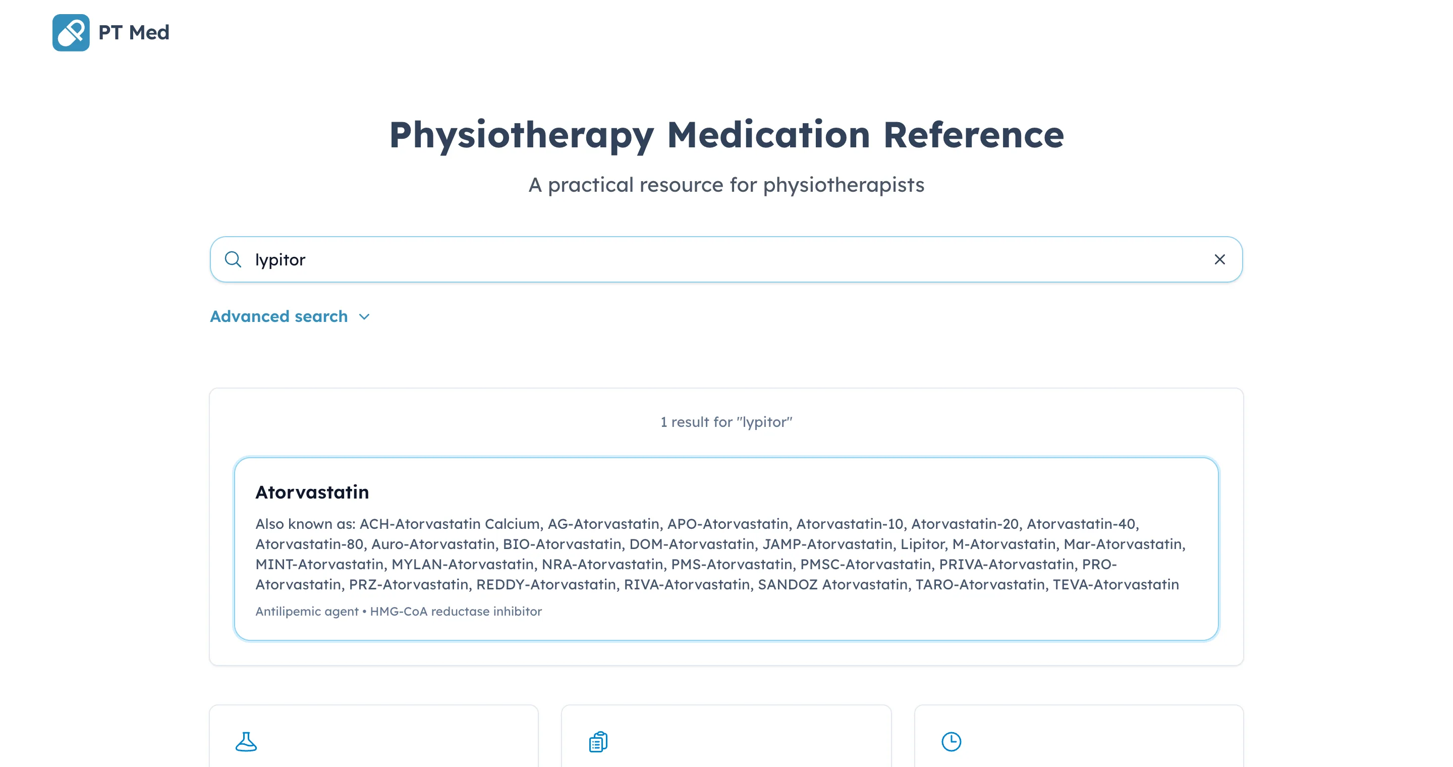 Searching 'lypitor' returns Atorvastatin, whose trade names include Lipitor